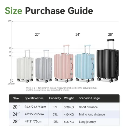 2024 High Quality PC Aluminum Alloy Suitcase - Waterproof Trolley Luggage