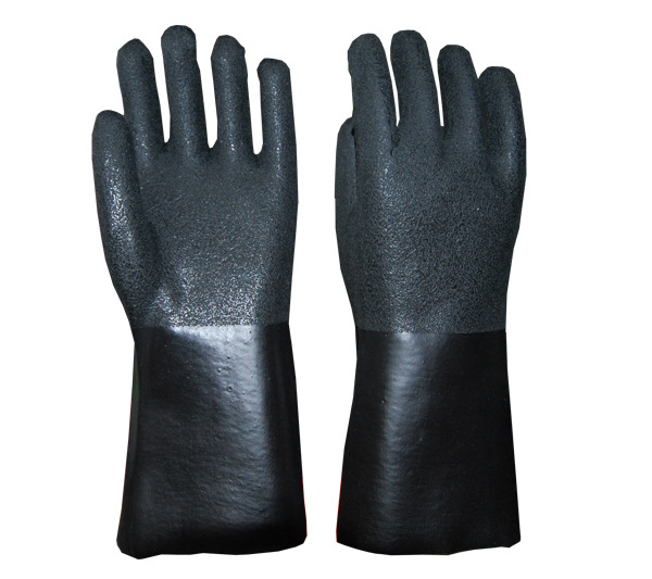 Jersey Liner Double-Coated con guanti di movimentazione chimica 12 pollici in PVC nero