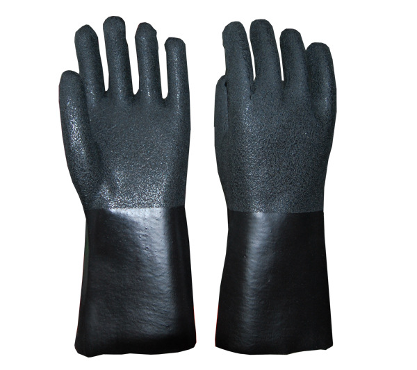 Jersey Liner doble recubierto con guantes de manejo químico de 12 pulgadas de PVC negro