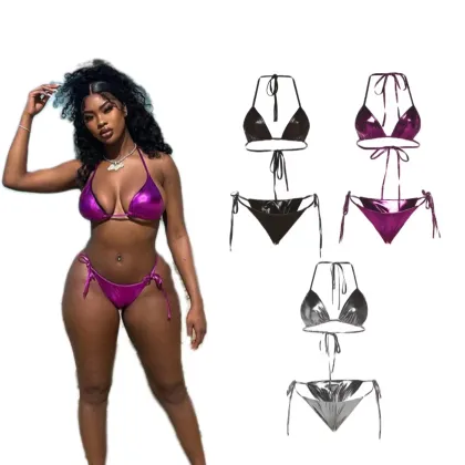 2024 Summer Fashion: Discover the Latest Shiny Halter Backless Bikinis for Women