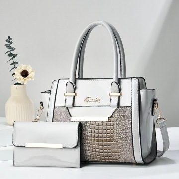Damen-Pailletten-Leder 2-teiliger Handtasche und Brieftasche Set