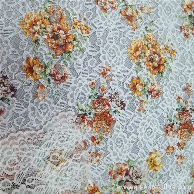 Customized color digital print Lace corded fabric