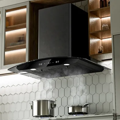 Auto-Clean Kitchen Range Hood Exhaust Glass Arc-Shaped Cooker Hood