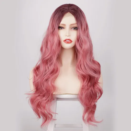 Aisi Hair Beautiful Colors Wearing Natural Long Pink Hair Wholesale Cheapest For Woman Synthetic Body Wave Small Lace Wig