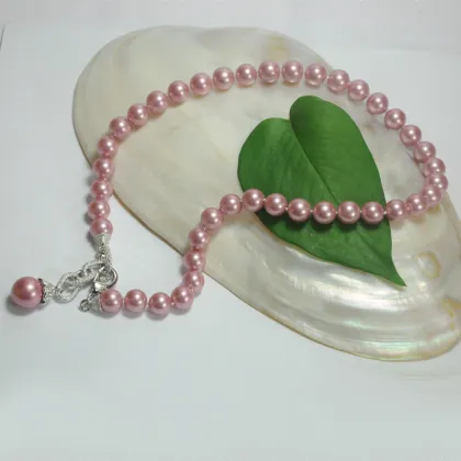 Single Pearl Pendant Fake Pink Pearl Necklace