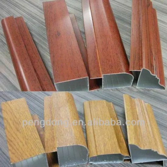 Extruded imitation wood aluminum profiles in kitchen cabinet design