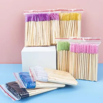 Wholesale FEIYAN Disposable Cosmetic Applicator Bamboo Handle Mascara Eyelash Brush