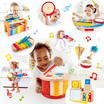 Wooden Musical Toy Set for Kids - Drum Set with Xylophone, Flute, and Tambourine