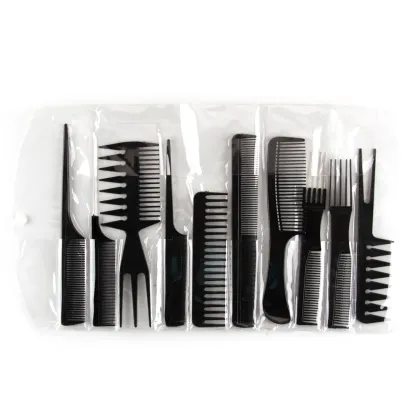 Leeons Pro Salon Hair Styling Tools 10pc Set - Black Haircut Comb Set for Hairdressing