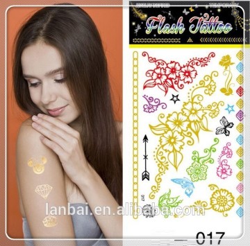 2015 hot sale fashion design color gold sliver purple green metallic body Tattoos