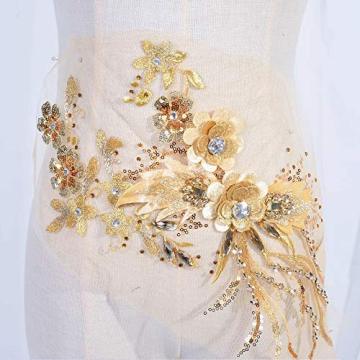 Gold Beaded Lace Applique 3D Flower Embroidery patch