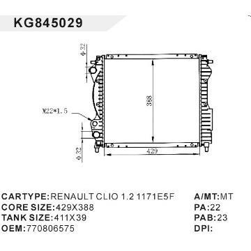 auto radiator car:RENAULT CLIO 1.2 1171E5F OEM:770806575
