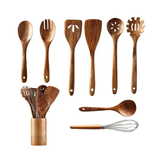 Professional Acacia Wood Cooking Spatula and Spoon Set: Perfect for Frying Vegetables, Grilling Steak, and Straining Pasta