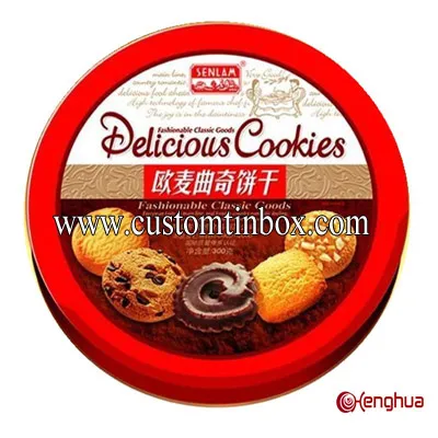round chocolate biscuit tin box