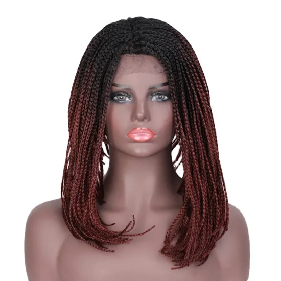 Aisi Hair Vendor Wholesale Ombre Red Afro Twist Box Braided Lace Frontal Wigs Synthetic Hair For Black Women Lace Front Wig