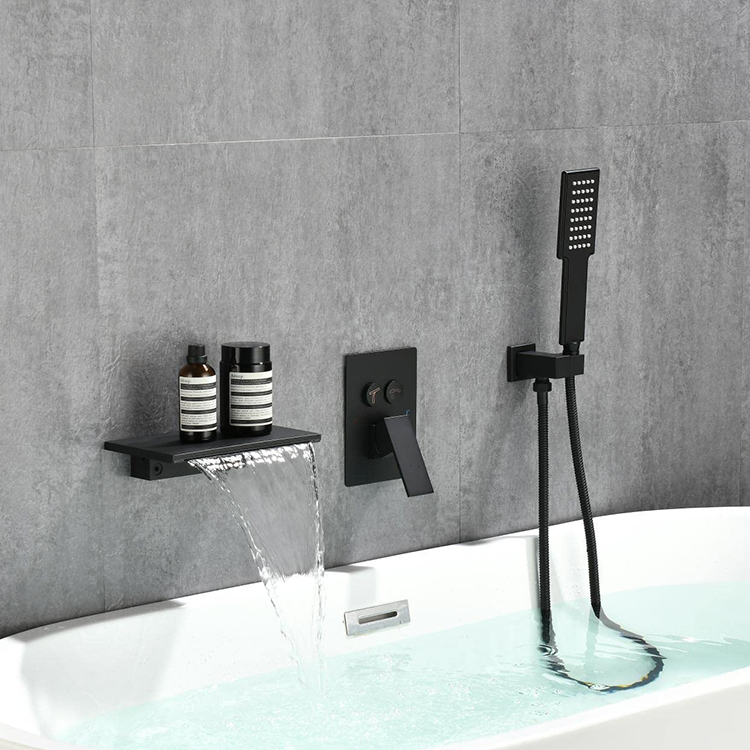 Waterfall Tub Wall Mount Bathtub Faucet With Sprayer