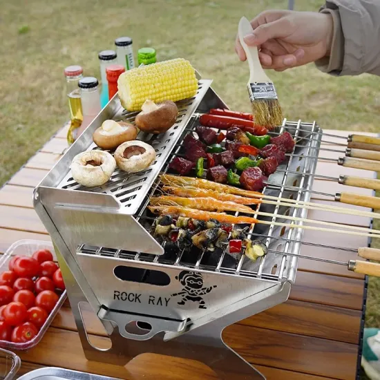 Multifunctional Portable BBQ Grill Stainless Steel Charcoal Wood Grill with Storage Bag
