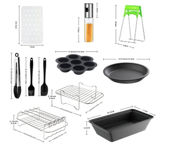 12-Piece Air Fryer Accessories Kit: Includes Cake Silicone Pan, Barrel Grill, and Pizza Pan for 5L to 8L Deep Air Fryers