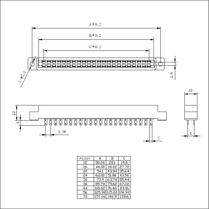 ECS-XDHS0PB01 3.96mm Card EDGE Slot Solder Type Connectors