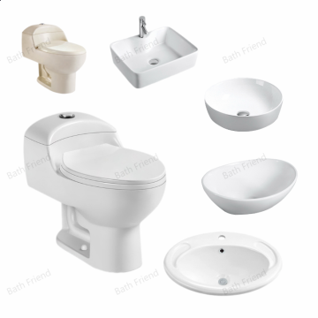 South America Egg Shape Ecuador Siphonic One Piece Toilet and Table Top Basin Set