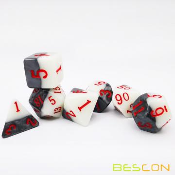 Bescon Двухцветные светящиеся многогранные игральные кости Набор из 7 предметов Green Dawn, Набор светящихся кубиков для RPG d4 d6 d8 d10 d12 d20 d%, упаковка Brick Box