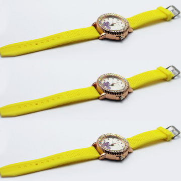 New Arrival Girls Flower Gold Silicone Strap Watches