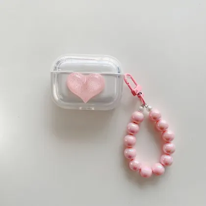 Sparkling Pink Love Earphone Case with Chain for AirPods Pro
