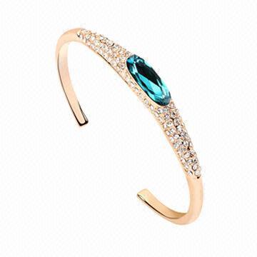 18K Gold Bangle with Green Crystal, OEM Orders are Welcome