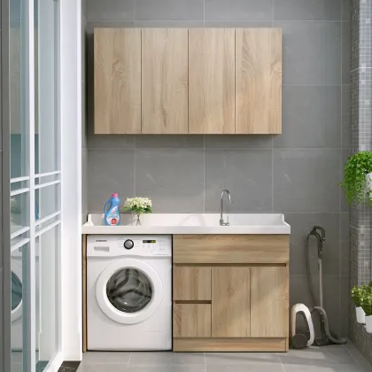 Integrated Solid Wood Washing Cabinet with Basin and Cylinder Washing Machine