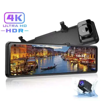 4K Touch Screen 12 Inch Rearview Car DVR Mirror with GPS Night Vision Reverse Dash Cam