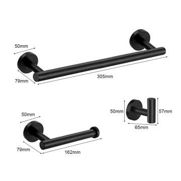 Bathroom Hardware Set: 3pcs Stainless Steel 304 Robe Hook and Towel Holder Tissue Roll Holder - Black, Gold, Silver