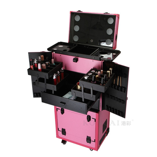 Professional Pink Mobile Makeup Case With Lights JY02-M