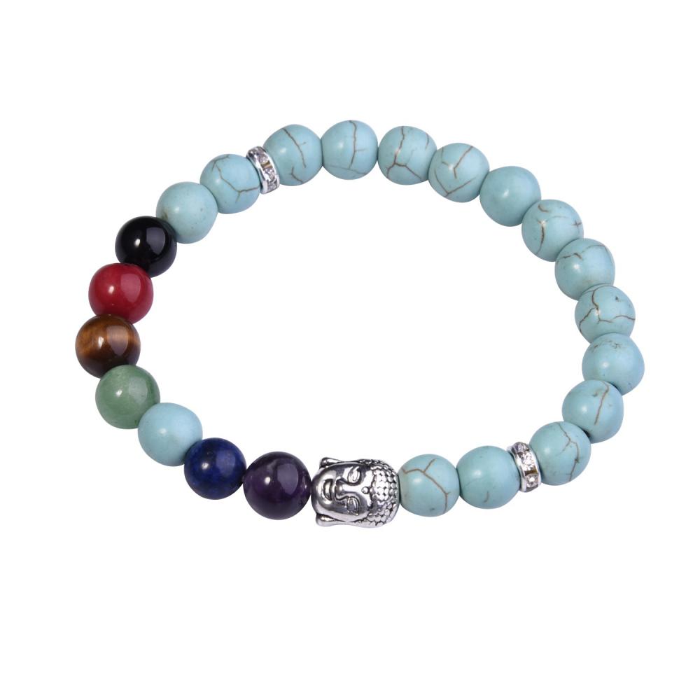 Bracelet en alliage turquoise bouddhisme et bouddha avec 7 pierres précieuses Chakra