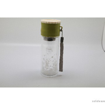 Single Wall Glass bottle with lid and strap 300ml capacity