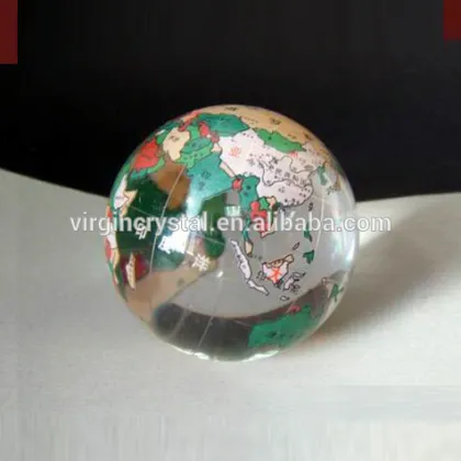 Crystal globe paperweight with colorful world map