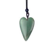 Green Aventurine 25x40mm Love Heart Pendant Necklace Adjustable Rope Chain