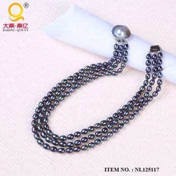 Three-Row Rice Shape Freshwater Pearl Necklace (NL125117)