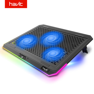 Havit RGB Laptop Cooling Pad with 3 Quiet Fans and Touch Control, Pure Metal Panel Portable Cooler for 15.6-17 Inch Laptop