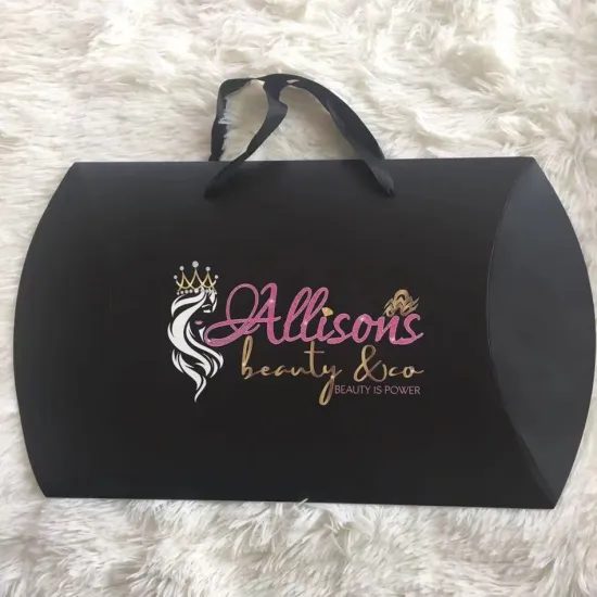Trendy Products Packaging Pillow Shape Customized Design Printing Logo Gift Pillow Box Hair Extensions Package Box