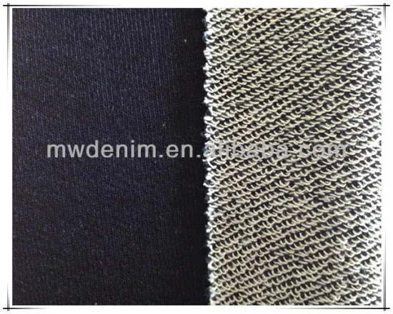 100% fleece knitted denim fabric denim french fleece