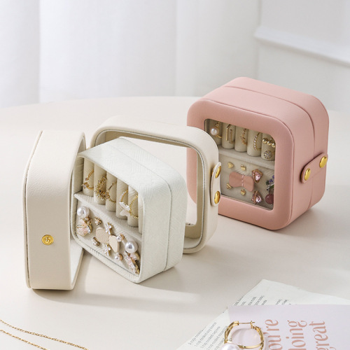 Portable Square transparent PU Travel Storage Jewelry Case