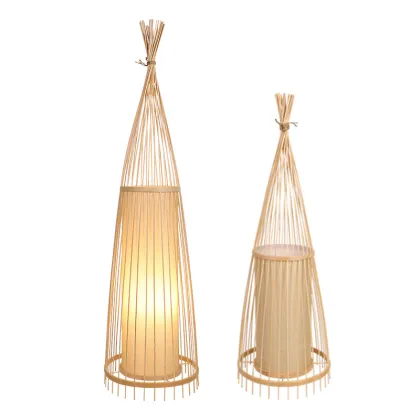 Bamboo Weaving Style Wooden Tripod Floor Lamp
