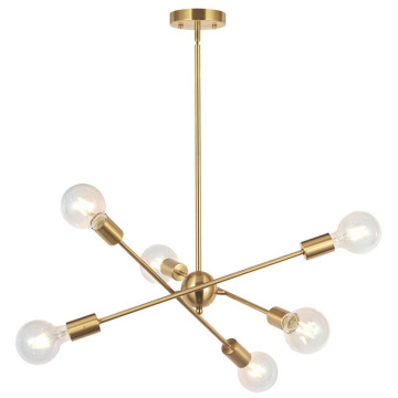 6-Light Mid Century Sputnik Chandelier - Brushed Brass & Gold Ceiling Light