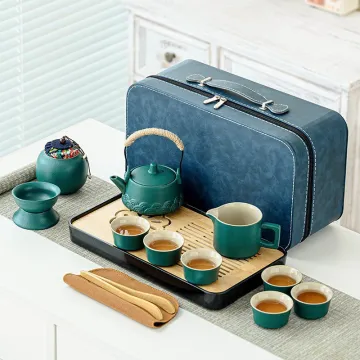 Rough Pottery Travel Tea Set with Tea Tray: Perfect Portable Outdoor Holiday Gift