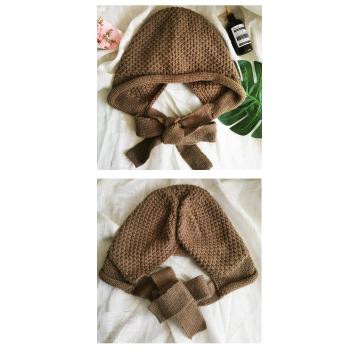 Female autumn and winter knitting cap tie belt