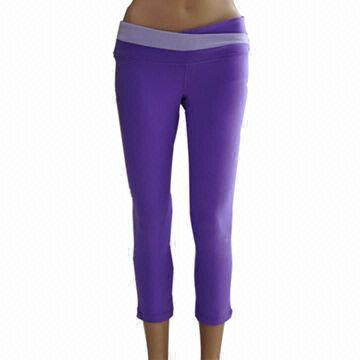 Women's pants,cross waistband,made of 87% nylon and 13% spandex,made by four needles and six threads