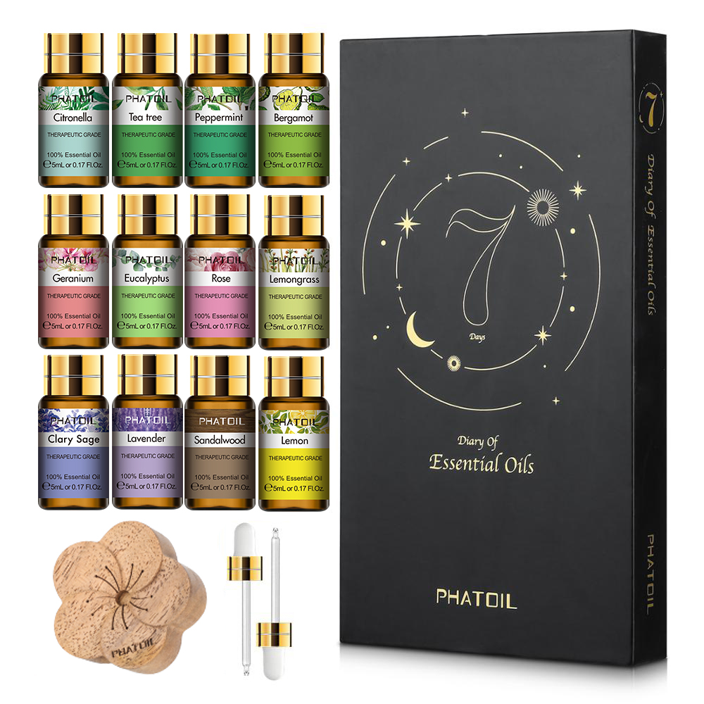 12pcs Kits Pure Natural Essential Oils Gift Set Eucalyptus Lavender Mint Lemon Bergamot Tea Tree Purify Air Diffuser Aroma Oil