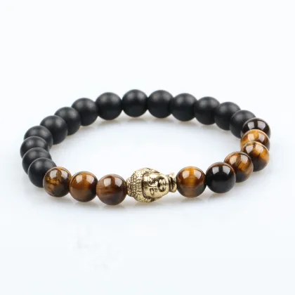 Antique Elastic Natural Stone Brown Tiger Eye Bracelet For Men
