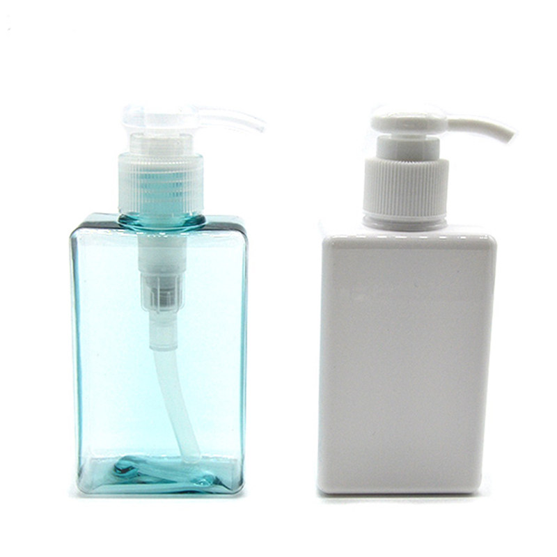 hohe Qualität 150 ml klares Plastik Pet Square Nachfüllbares leerer Lotion Shampoo Flaschenbehälter mit Lotionpumpenspender