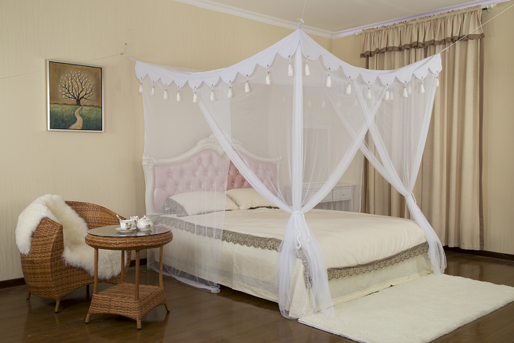 Double bed tassel canopy square mosquito net